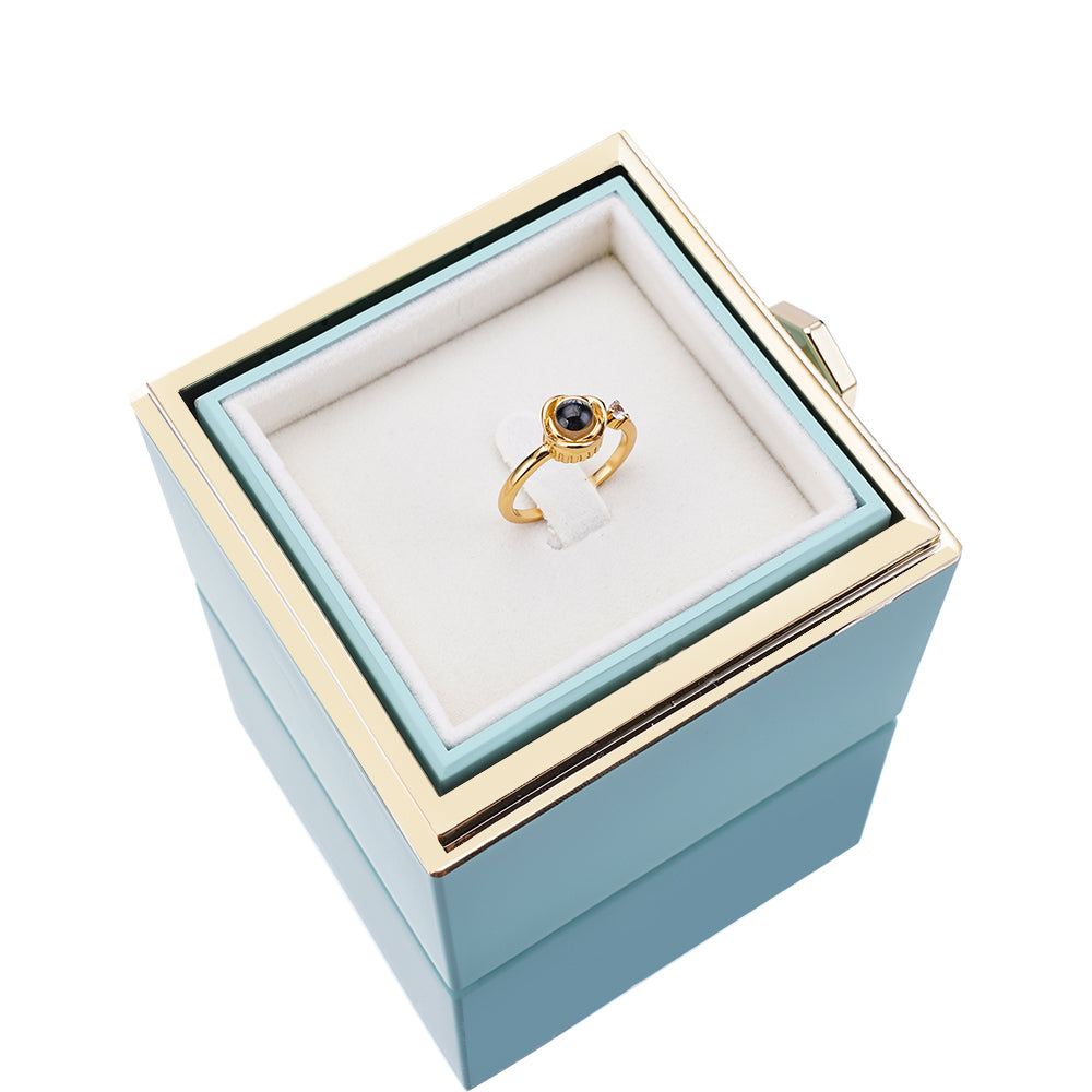 Scatola per rose eterne - con anello di proiezione e rosa vera