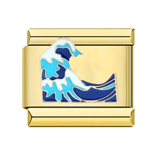 Gold Charm with Blue Wave