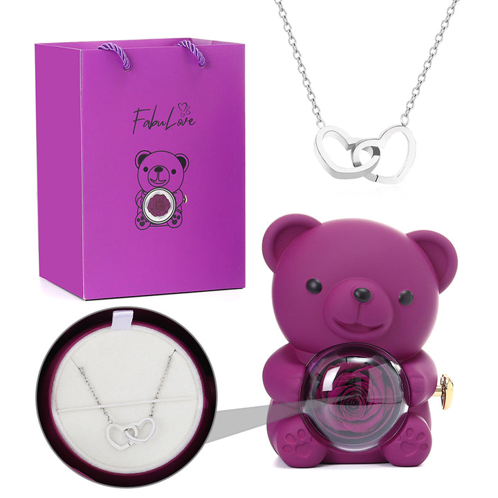 Eternal Rose Bear W Engraved Necklace FabuLove