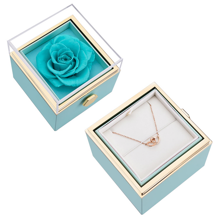 Eternal Rose Box - w/ Engraved Necklace & Real Rose Pink / Rose Gold