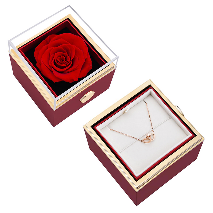 Ewige Rosenbox - mit gravierter Halskette und echter Rose