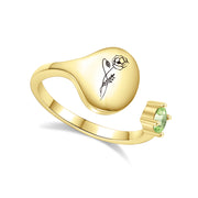 Bague avec fleur de mois de naissance et pierre de naissance