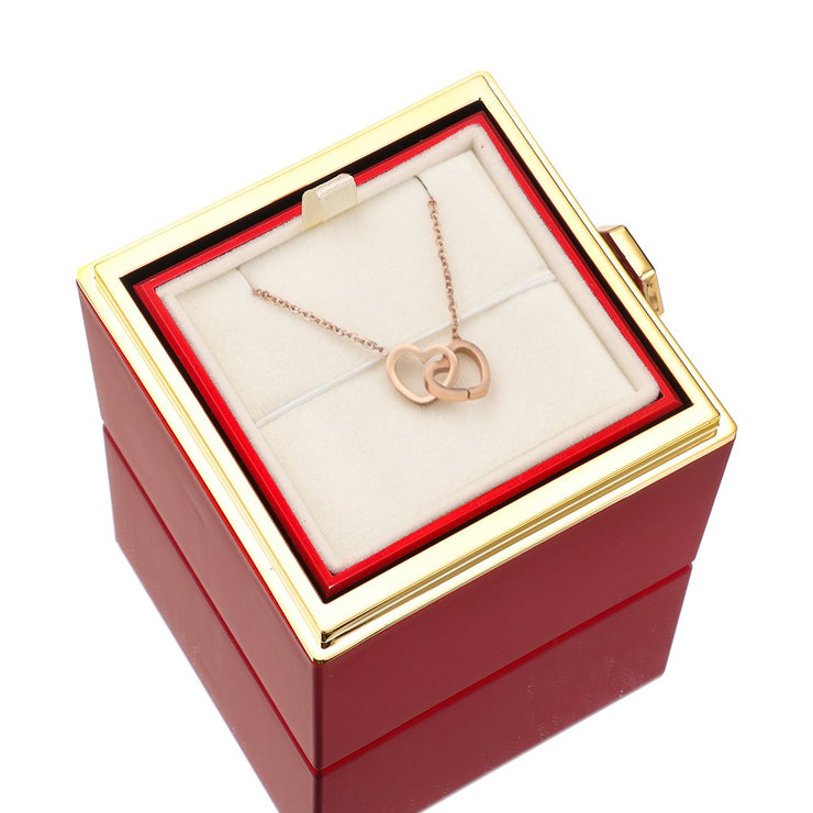 Eternal Rose Box - w/ Engraved Necklace & Real Rose Classic Red / Rose Gold / Regular