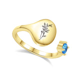 Bague avec fleur de mois de naissance et pierre de naissance