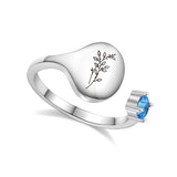 Bague avec fleur de mois de naissance et pierre de naissance