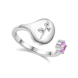 Bague avec fleur de mois de naissance et pierre de naissance