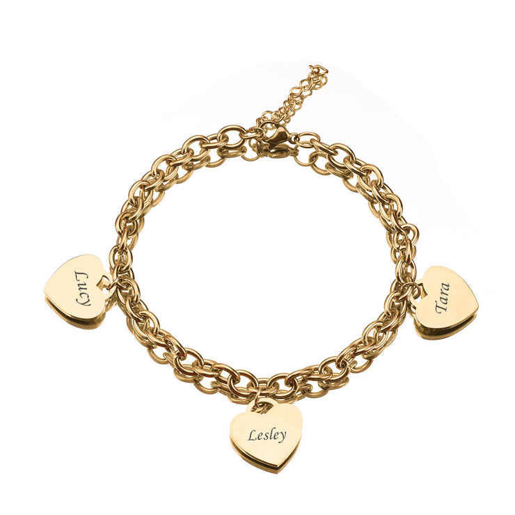 Bracelet Gravé Coeur Personnalisé - Avec 1-5 Charms