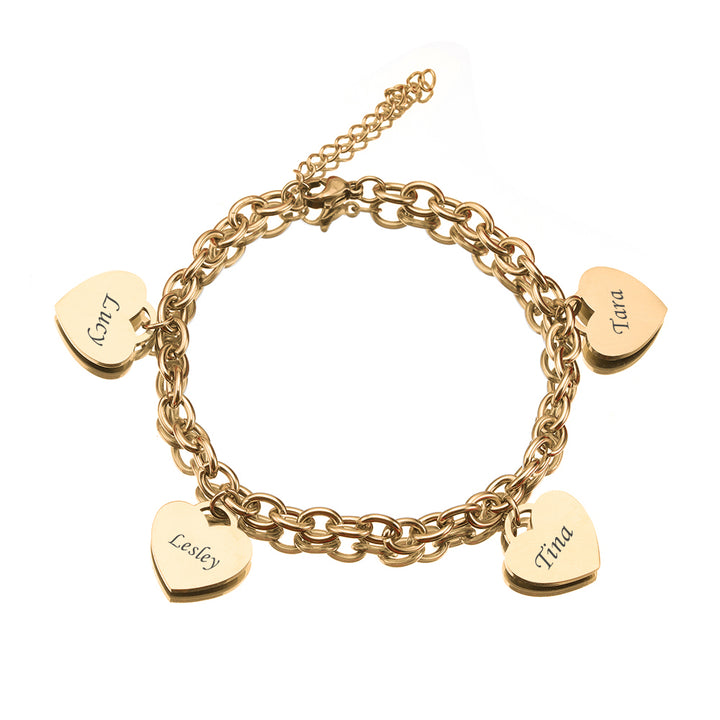 Personalized Heart Engraved Bracelet - With 1-5 Charms