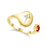 Bague avec fleur de mois de naissance et pierre de naissance