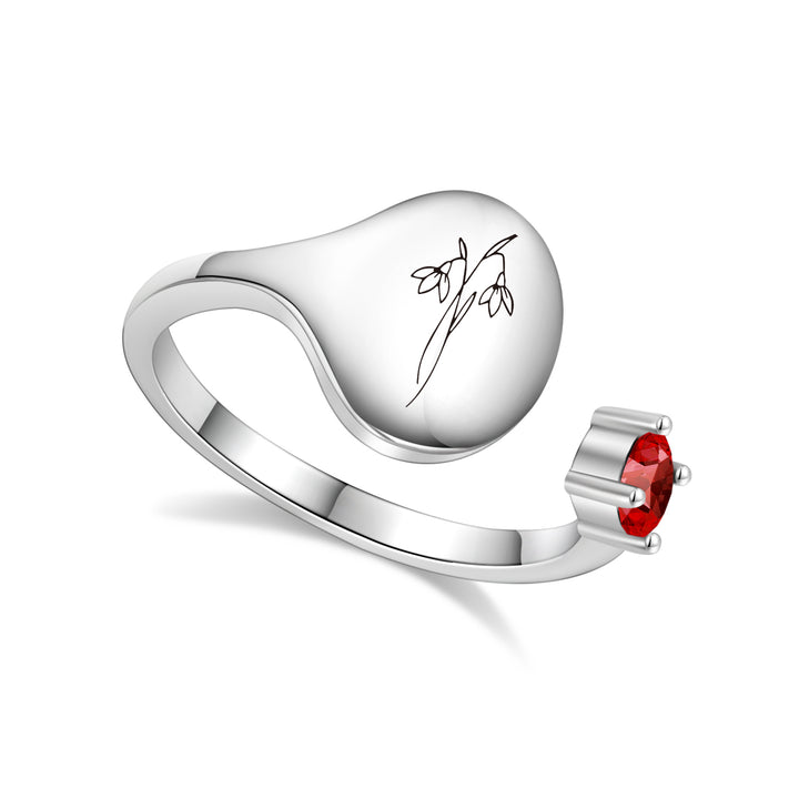 Bague avec fleur de mois de naissance et pierre de naissance