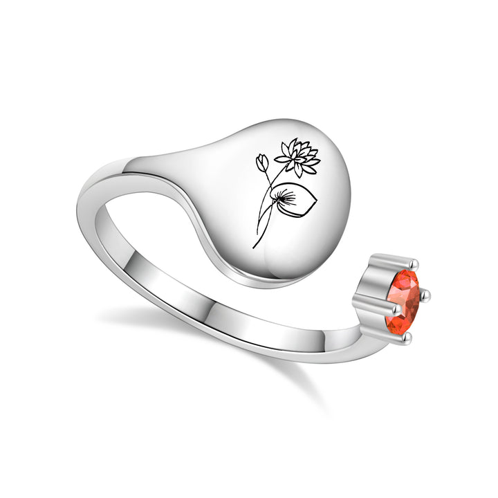 Bague avec fleur de mois de naissance et pierre de naissance