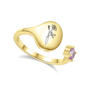 Bague avec fleur de mois de naissance et pierre de naissance