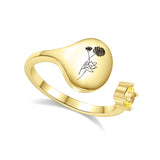 Bague avec fleur de mois de naissance et pierre de naissance