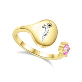 Bague avec fleur de mois de naissance et pierre de naissance