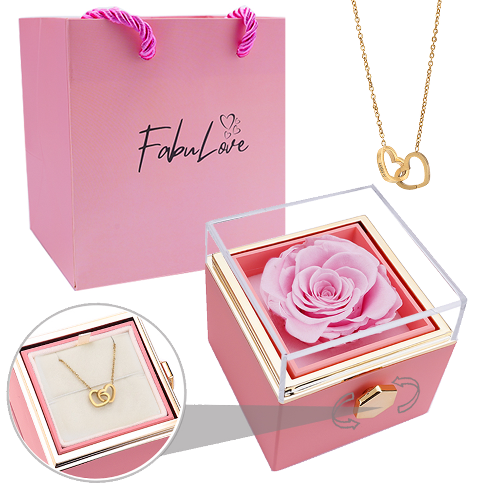 Permanent Roses Box Eternal Rose Box - W/ Engraved Necklace & Real Rose – FabuLove