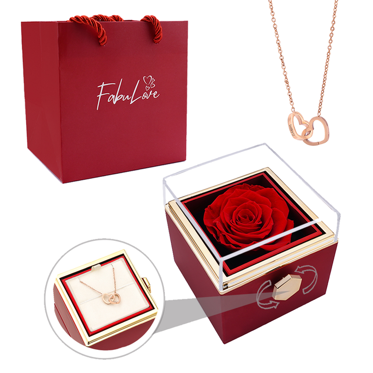 Eternal Rose Box ( Real Preserved Rose w/ Engraved Necklace – Name Strings