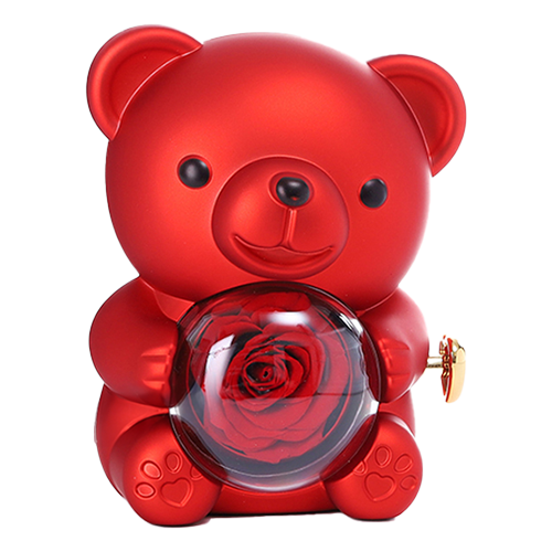 Wieczny Miś z Różą - z wygrawerowanym naszyjnikiem