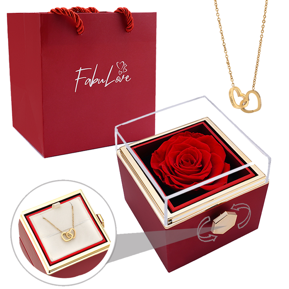 Permanent Roses Box Eternal Rose Box - W/ Engraved Necklace & Real Rose – FabuLove