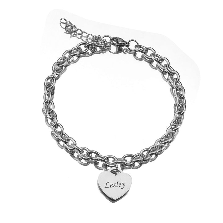 Pulsera personalizada con corazón grabado, con 1 a 5 dijes