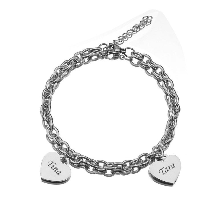 Bracelet Gravé Coeur Personnalisé - Avec 1-5 Charms