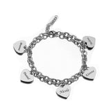 Pulsera personalizada con corazón grabado, con 1 a 5 dijes