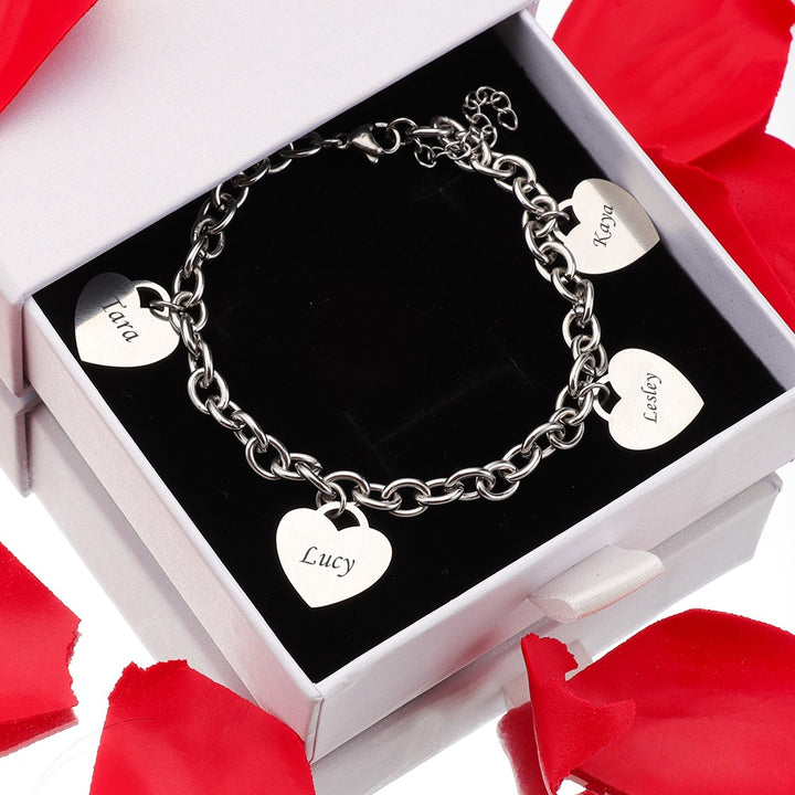 Pulsera personalizada con corazón grabado, con 1 a 5 dijes