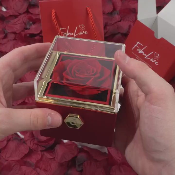 Caja Giratoria de Rosa Eterna - Con Collar y Rosa Real